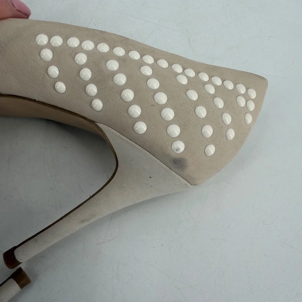 French Connection‎ Pump Women Size 41 10.5 Beige Studded Pointed Toe Stiletto